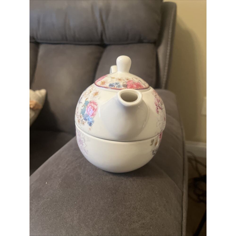 Peacock Tea For One Set Stackable Teapot Cup Mug Floral Pink Gold Tassel Luu BV - Picture 2 of 11